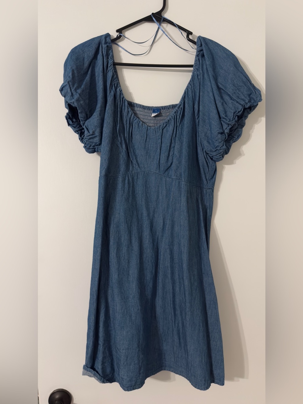 Old Navy Blue Denim-Style Puff-Sleeve Tunic